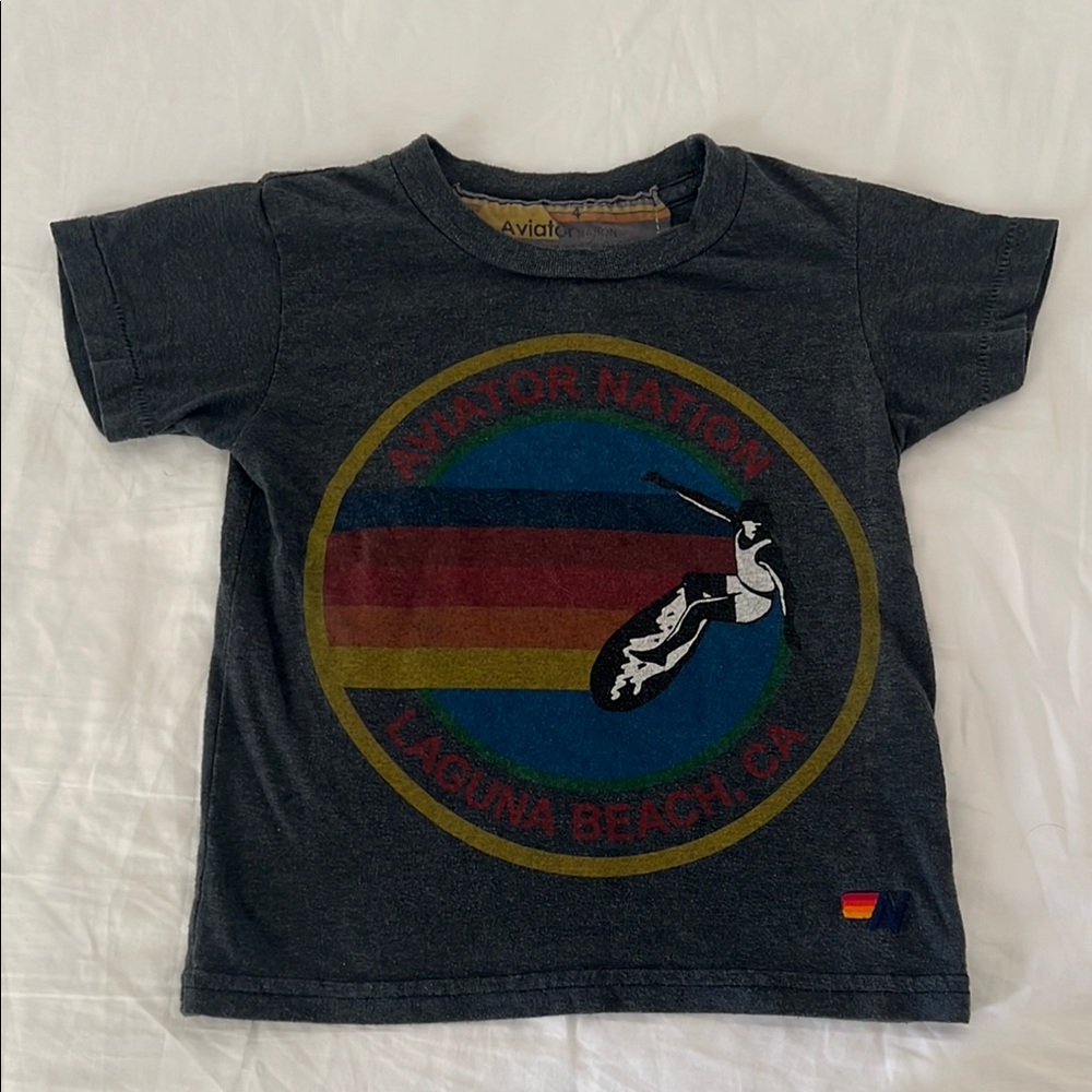 Aviator Nation Charcoal and Red Short Sleeve Tee